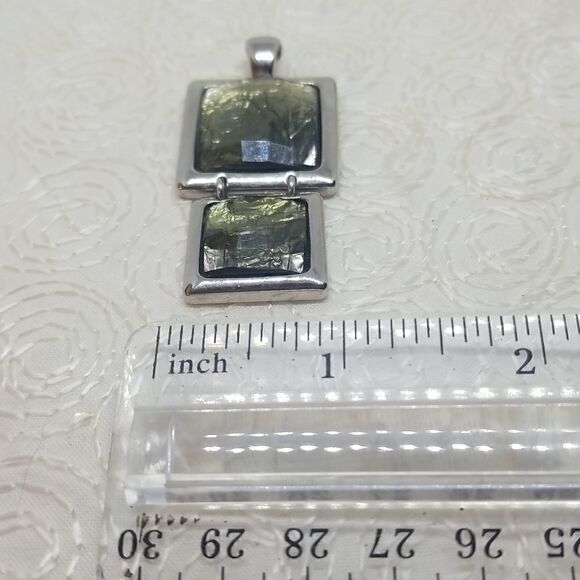 Lia Sophia Flux Pendant Double Square Faceted Green Silver - Picture 7 of 9